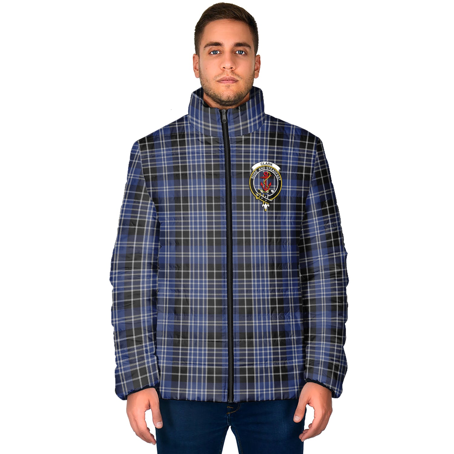 Clark (Clarke) Tartan Padded Jacket with Family Crest - Tartan Vibes Clothing