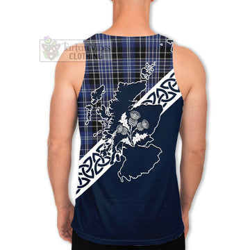 Clark (Clarke) Tartan Men's Tank Top Featuring Thistle and Scotland Map