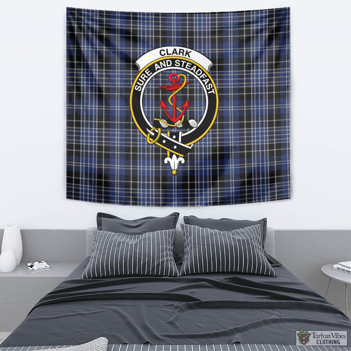 Tartan Vibes Clothing Clark Tartan Tapestry Wall Hanging and Home Decor for Room with Family Crest