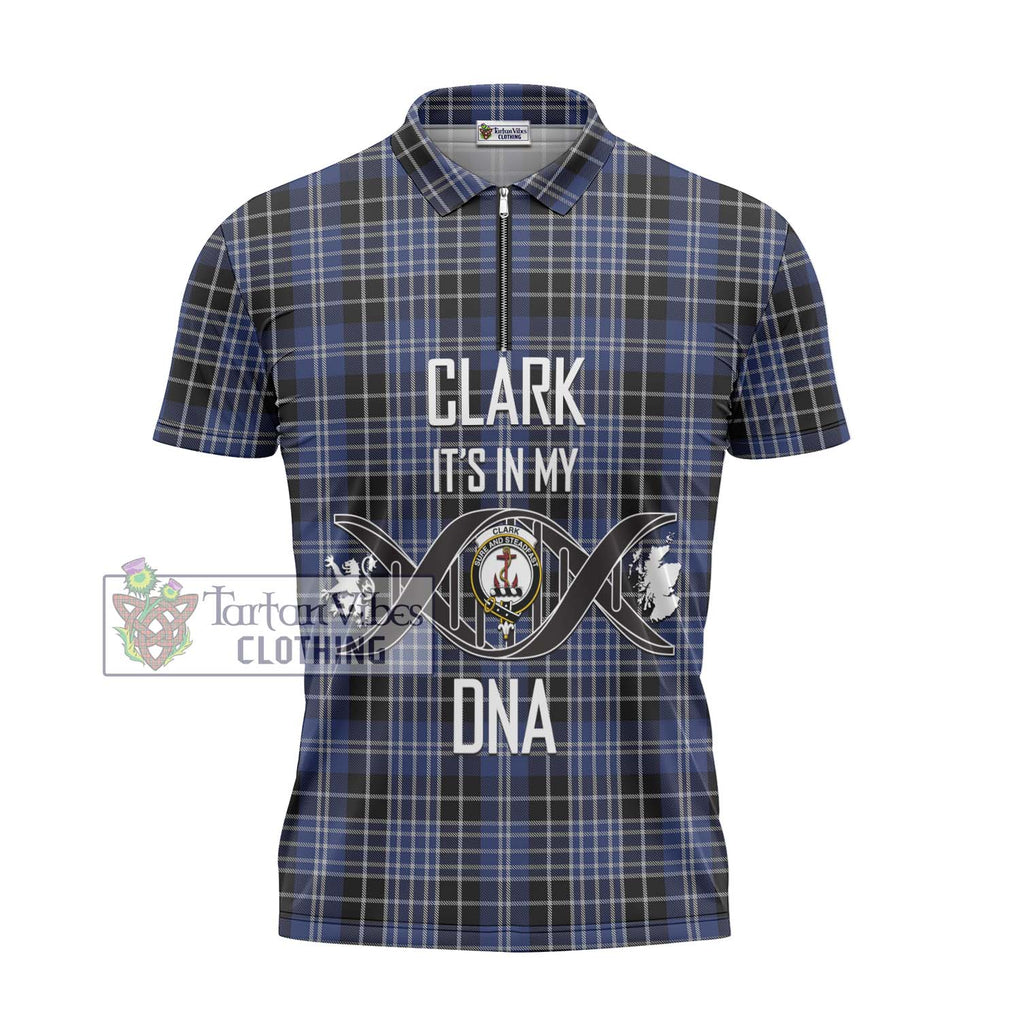 Clark (Clarke) Tartan Zipper Polo Shirt with Family Crest DNA In Me Style - Tartanvibesclothing Shop