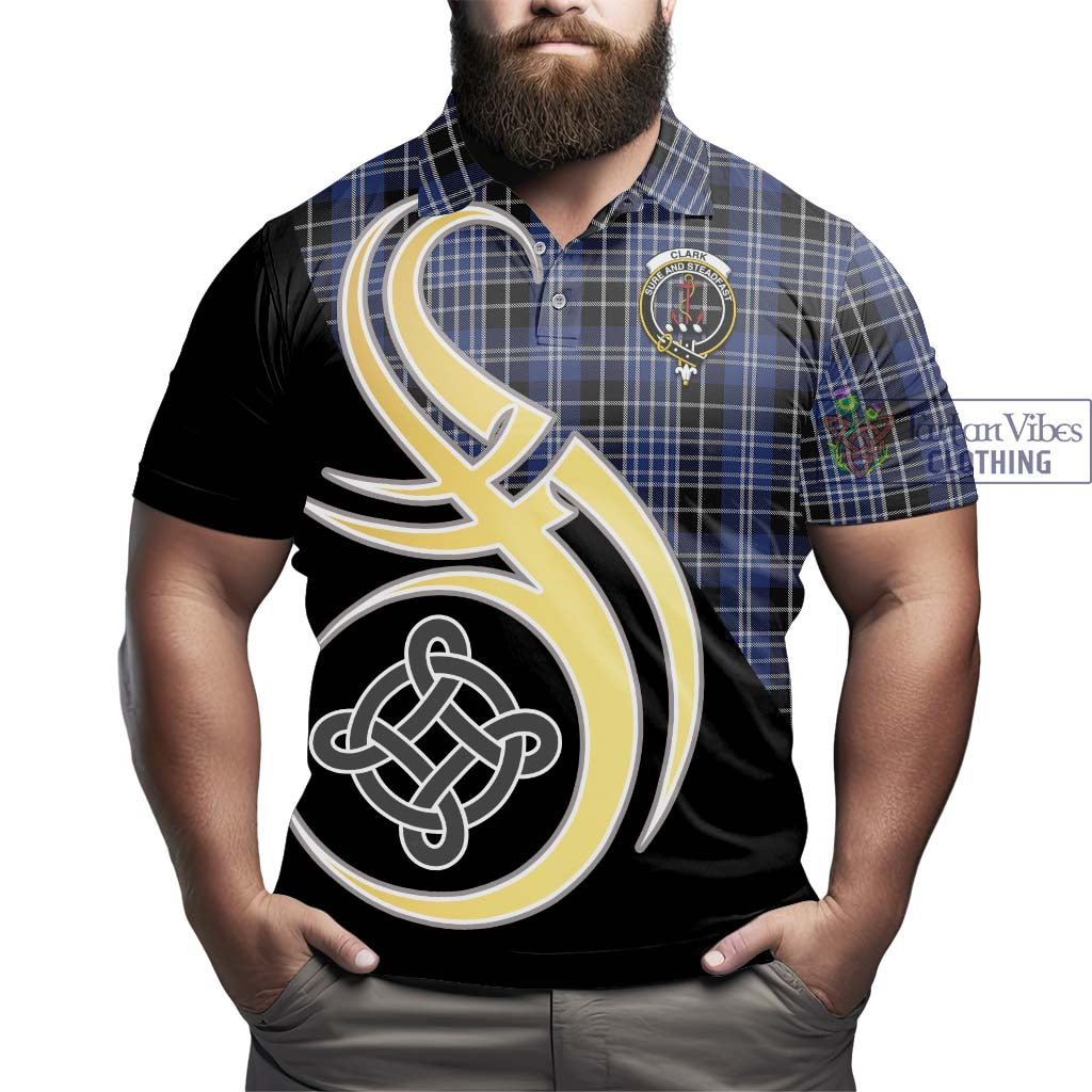 Clark (Clarke) Tartan Polo Shirt with Family Crest and Celtic Symbol Style - Tartan Vibes Clothing