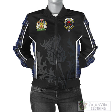 Clark Tartan Bomber Jacket with Family Crest and Scottish Thistle Vibes Sport Style