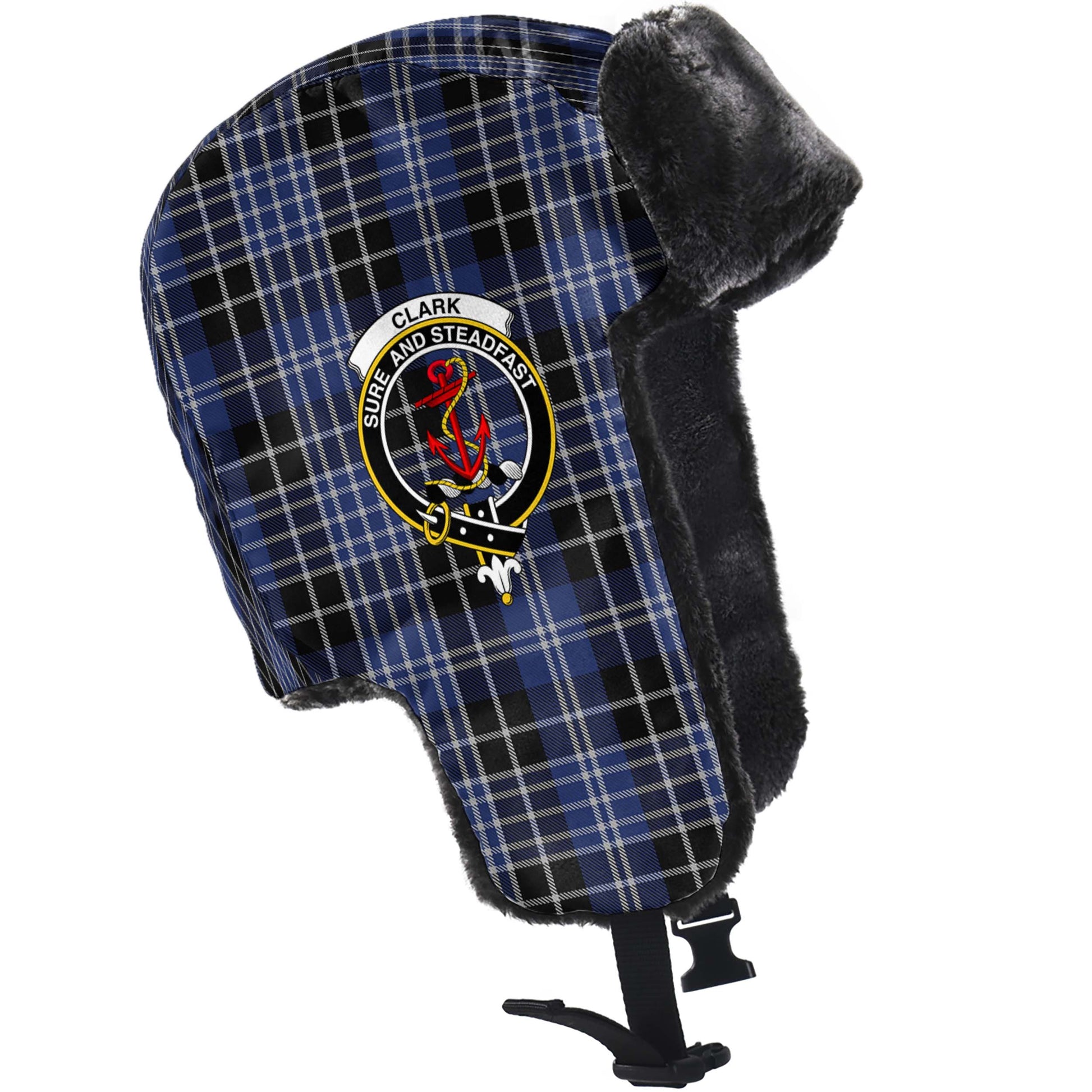 Clark Tartan Winter Trapper Hat with Family Crest - Tartanvibesclothing