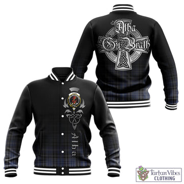 Clark (Clarke) Tartan Baseball Jacket Featuring Alba Gu Brath Family Crest Celtic Inspired