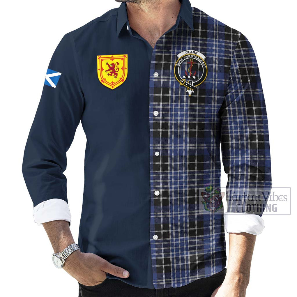 Tartan Vibes Clothing Clark Tartan Long Sleeve Button Shirt with Scottish Lion Royal Arm Half Style