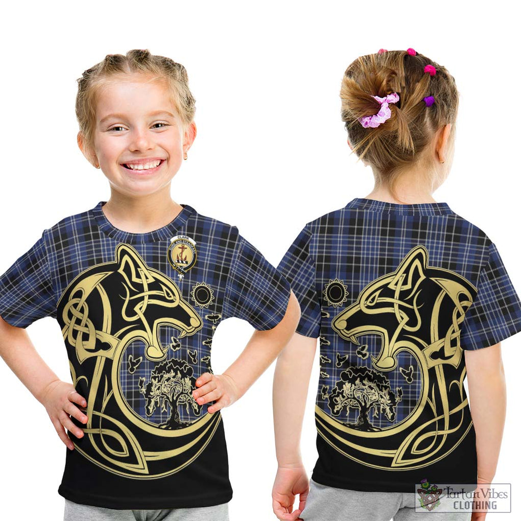 Clark (Clarke) Tartan Kid T-Shirt with Family Crest Celtic Wolf Style - Tartan Vibes Clothing