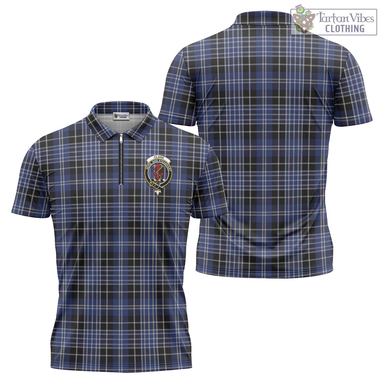 Tartan Vibes Clothing Clark Tartan Zipper Polo Shirt with Family Crest