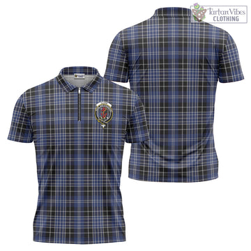 Clark (Clarke) Tartan Zipper Polo Shirt with Family Crest