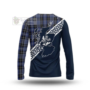 Clark (Clarke) Tartan Long Sleeve T-Shirt Featuring Thistle and Scotland Map