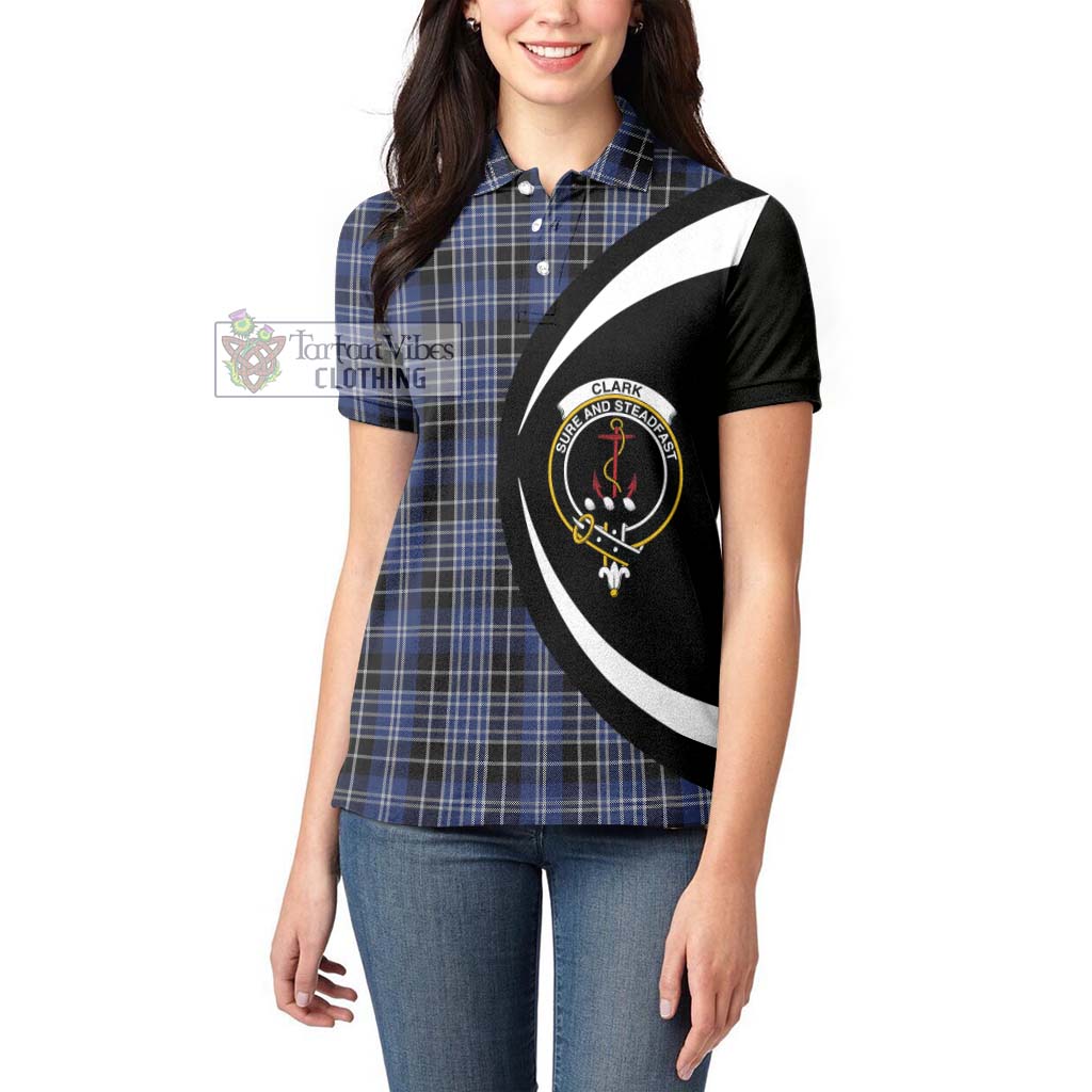 Clark (Clarke) Tartan Women's Polo Shirt with Family Crest Circle Style - Tartan Vibes Clothing