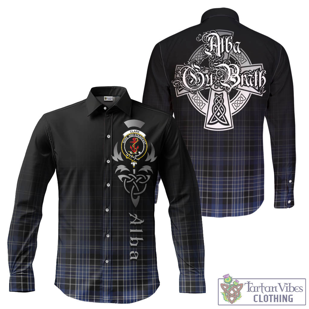 Tartan Vibes Clothing Clark Tartan Long Sleeve Button Up Featuring Alba Gu Brath Family Crest Celtic Inspired