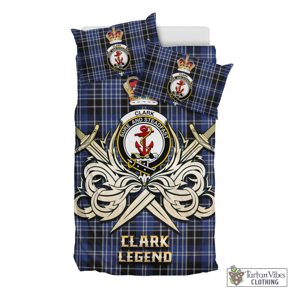 Tartan Vibes Clothing Clark Tartan Bedding Set with Clan Crest and the Golden Sword of Courageous Legacy