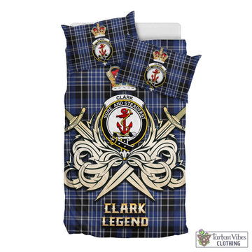 Clark (Clarke) Tartan Bedding Set with Clan Crest and the Golden Sword of Courageous Legacy