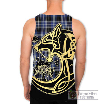 Clark (Clarke) Tartan Men's Tank Top with Family Crest Celtic Wolf Style - Tartan Vibes Clothing