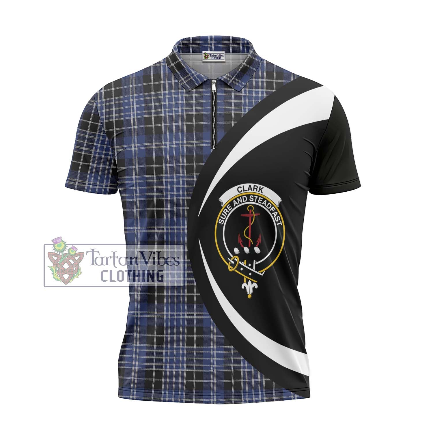 Tartan Vibes Clothing Clark Tartan Zipper Polo Shirt with Family Crest Circle Style