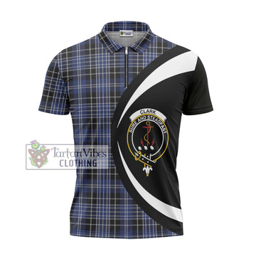 Clark (Clarke) Tartan Zipper Polo Shirt with Family Crest Circle Style