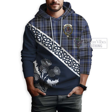 Clark (Clarke) Tartan Hoodie Featuring Thistle and Scotland Map