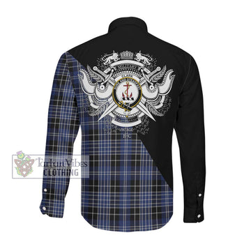 Clark (Clarke) Tartan Long Sleeve Button Shirt with Family Crest and Military Logo Style