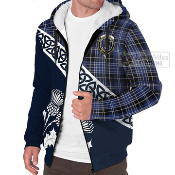 Clark (Clarke) Tartan Sherpa Hoodie Featuring Thistle and Scotland Map