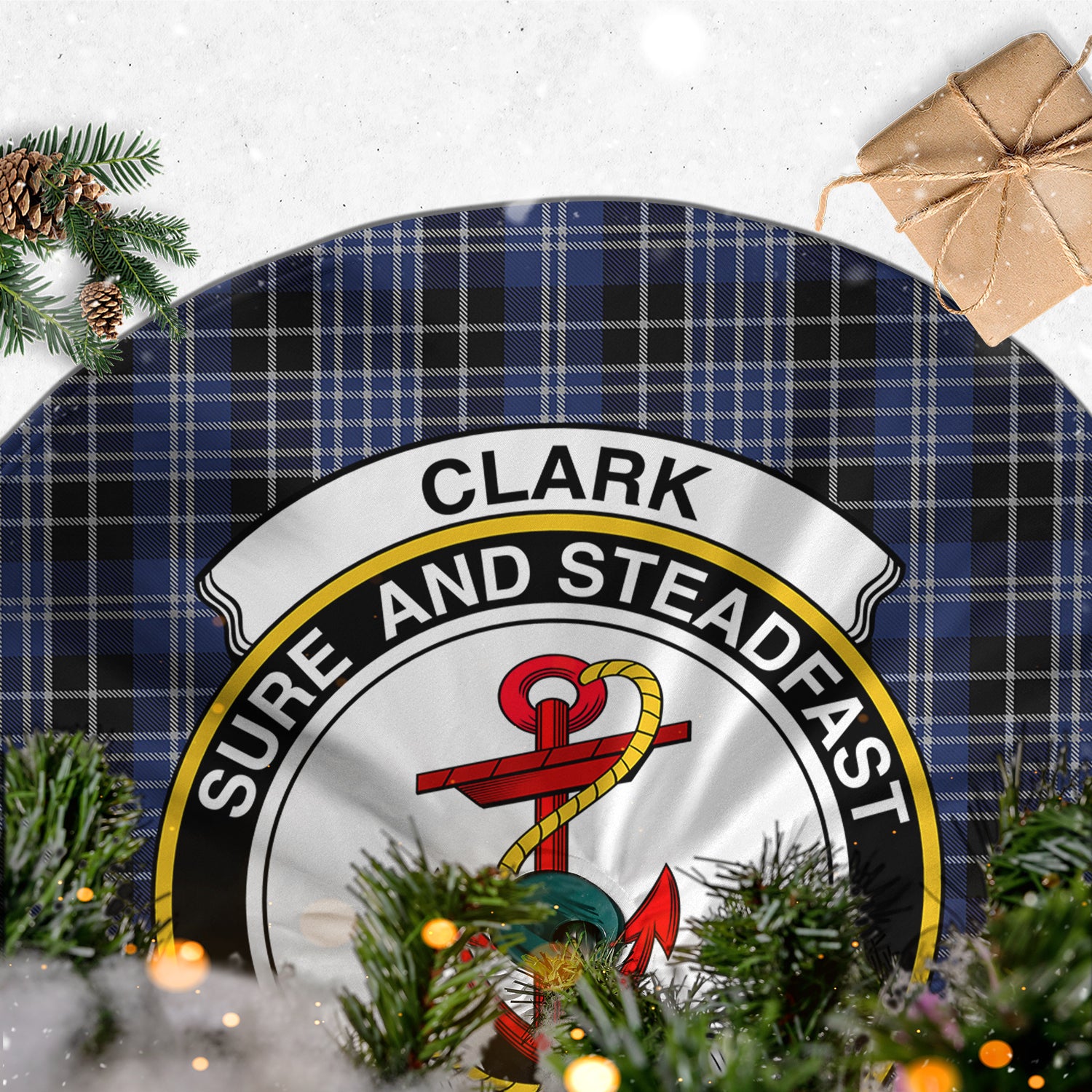 Clark Tartan Christmas Tree Skirt with Family Crest - Tartanvibesclothing