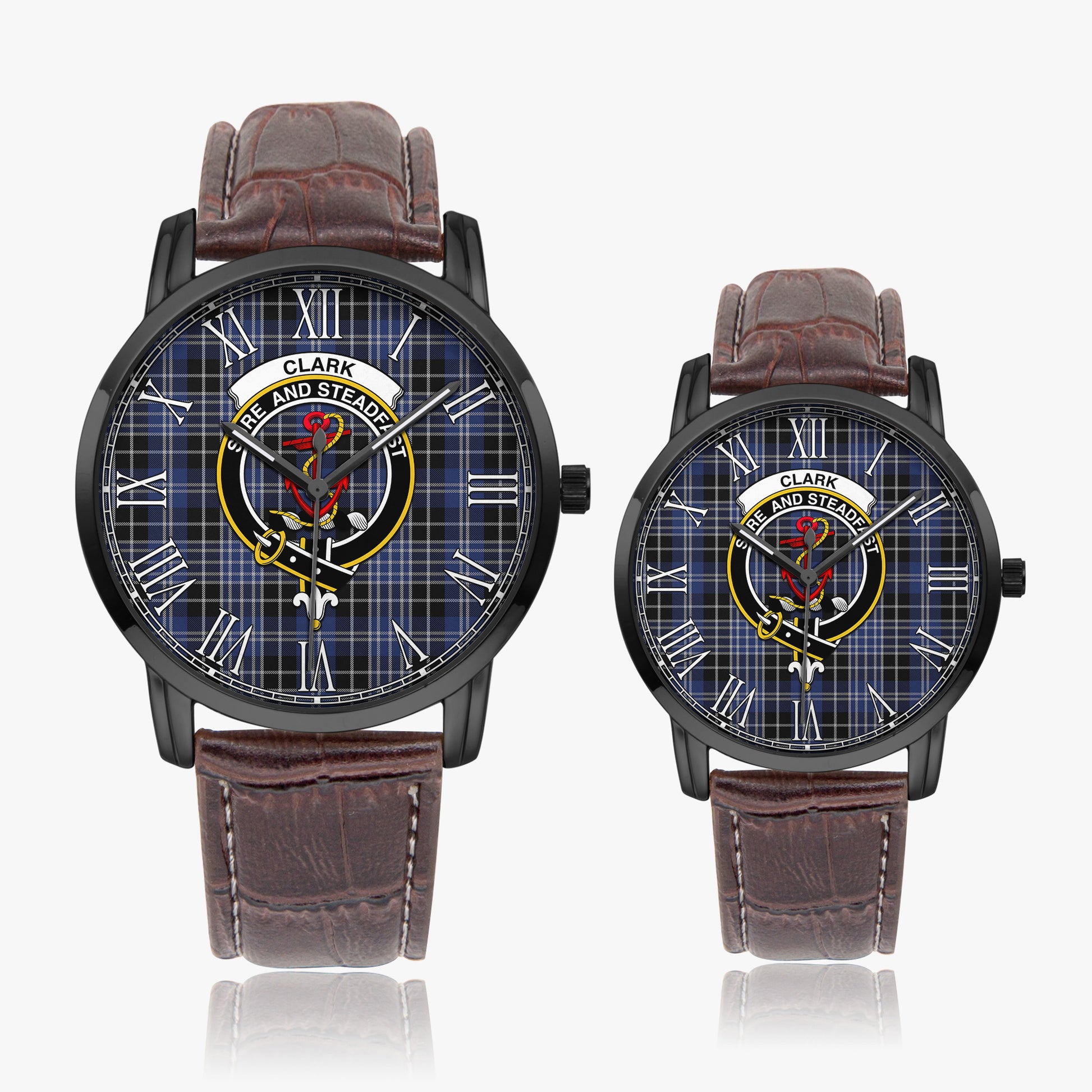 Clark Tartan Family Crest Leather Strap Quartz Watch - Tartanvibesclothing