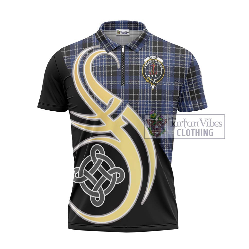 Tartan Vibes Clothing Clark Tartan Zipper Polo Shirt with Family Crest and Celtic Symbol Style