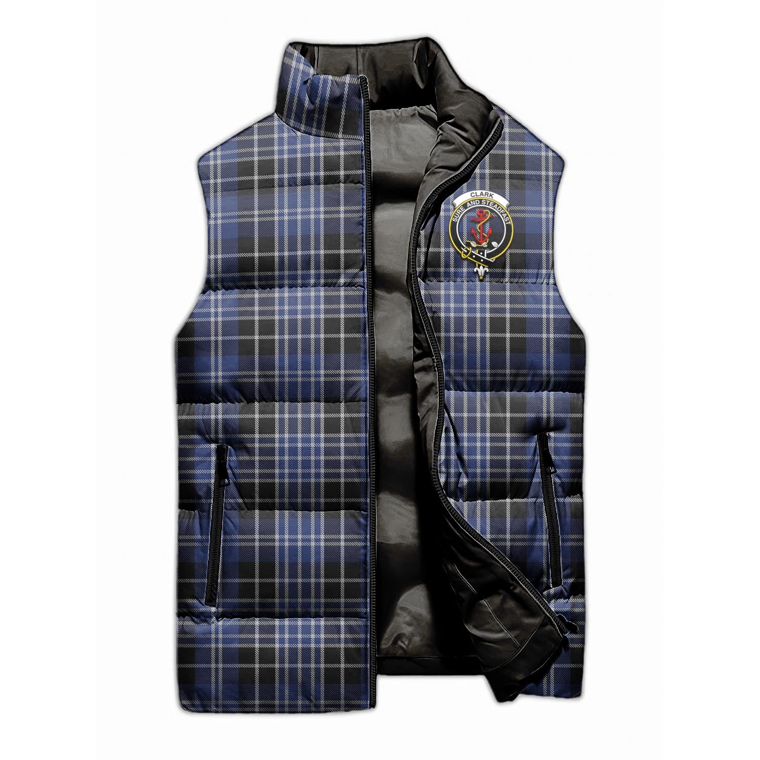 Clark Tartan Sleeveless Puffer Jacket with Family Crest - Tartanvibesclothing