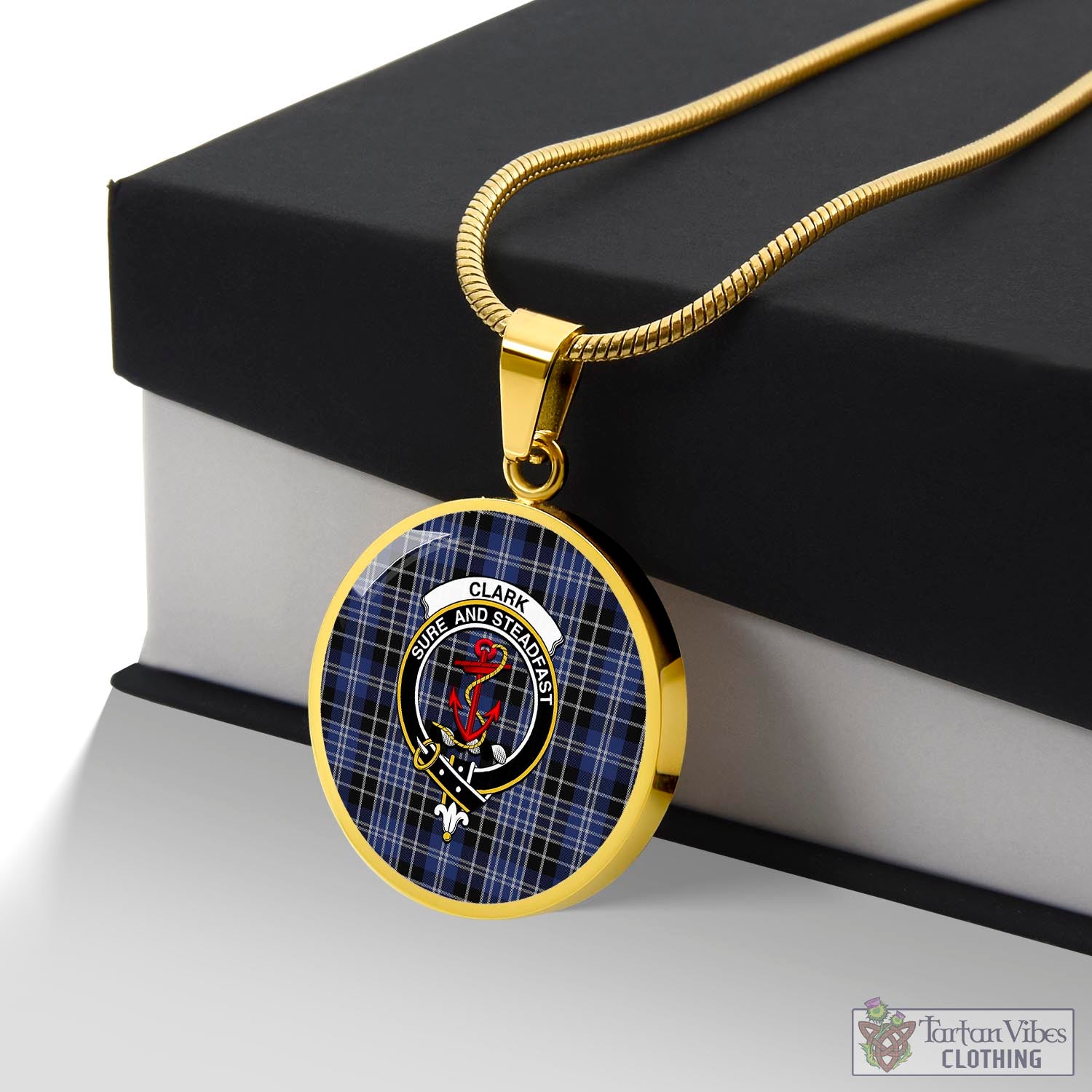 Tartan Vibes Clothing Clark Tartan Circle Necklace with Family Crest