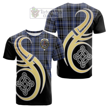 Clark (Clarke) Tartan Cotton T-shirt with Family Crest and Celtic Symbol Style