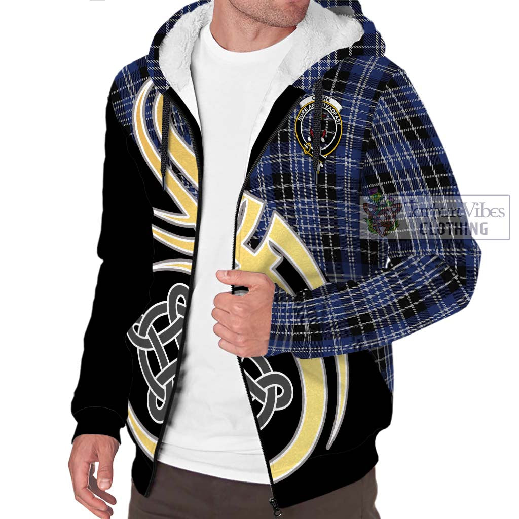 Clark (Clarke) Tartan Sherpa Hoodie with Family Crest and Celtic Symbol Style - Tartan Vibes Clothing