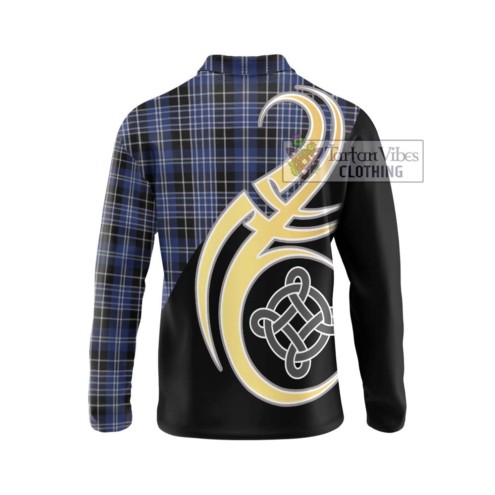 Clark (Clarke) Tartan Long Sleeve Polo Shirt with Family Crest and Celtic Symbol Style - Tartan Vibes Clothing