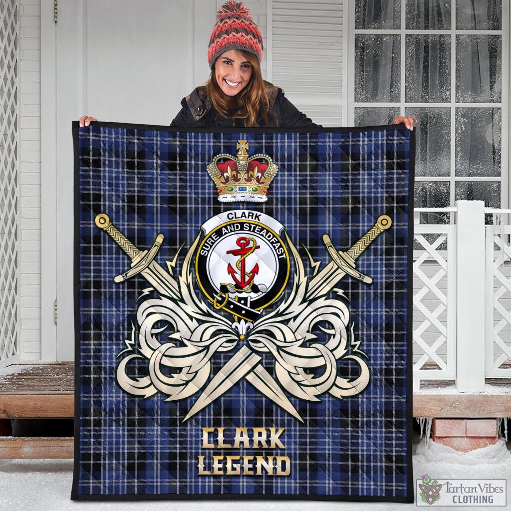 Tartan Vibes Clothing Clark Tartan Quilt with Clan Crest and the Golden Sword of Courageous Legacy