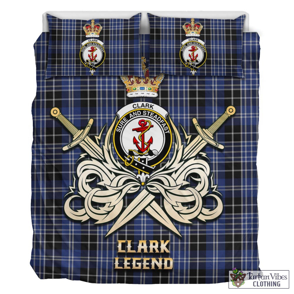 Tartan Vibes Clothing Clark Tartan Bedding Set with Clan Crest and the Golden Sword of Courageous Legacy