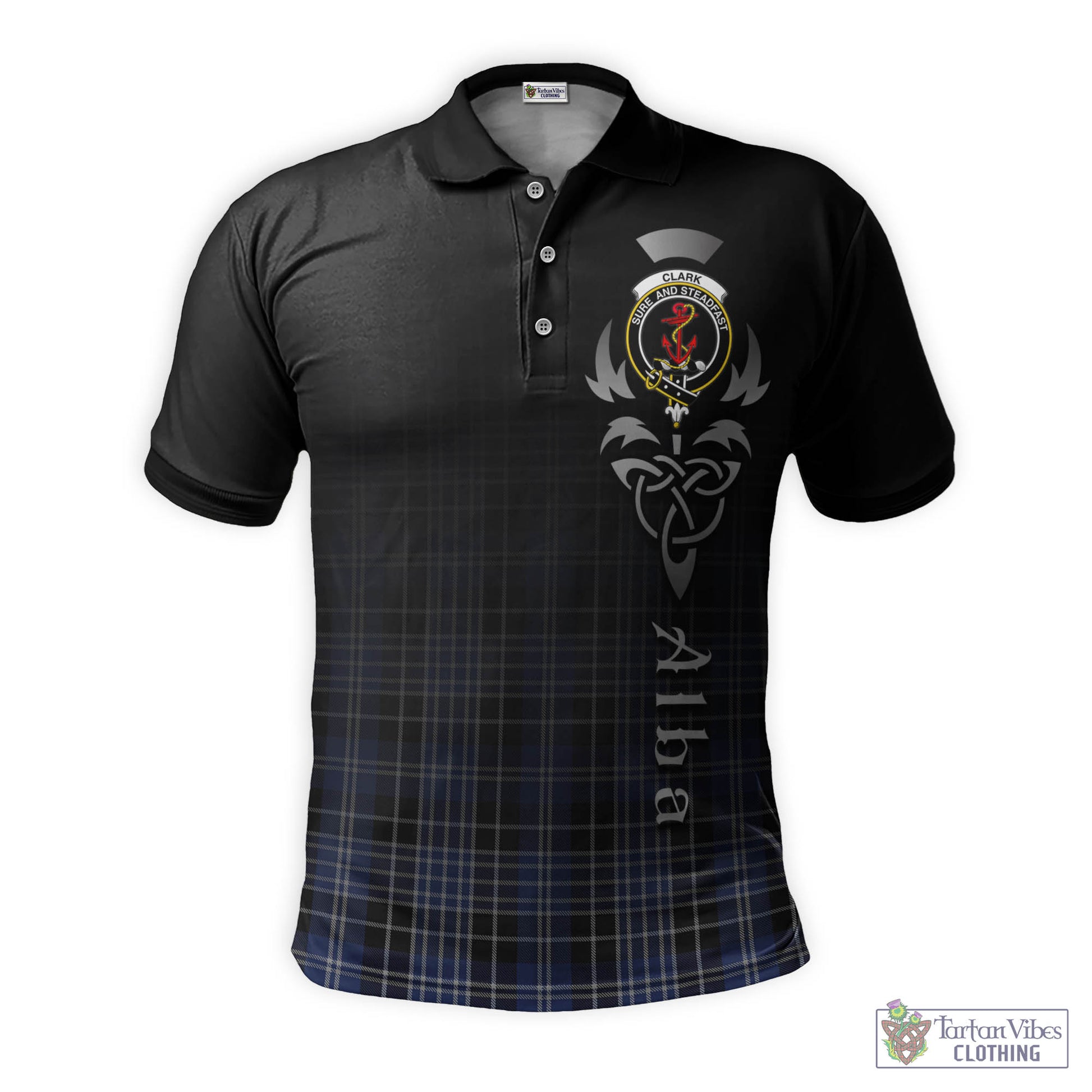 Tartan Vibes Clothing Clark Tartan Polo Shirt Featuring Alba Gu Brath Family Crest Celtic Inspired