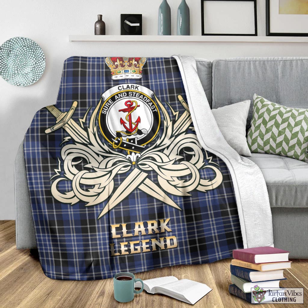 Tartan Vibes Clothing Clark Tartan Blanket with Clan Crest and the Golden Sword of Courageous Legacy