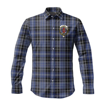 Clark (Clarke) Tartan Long Sleeve Button Up Shirt with Family Crest