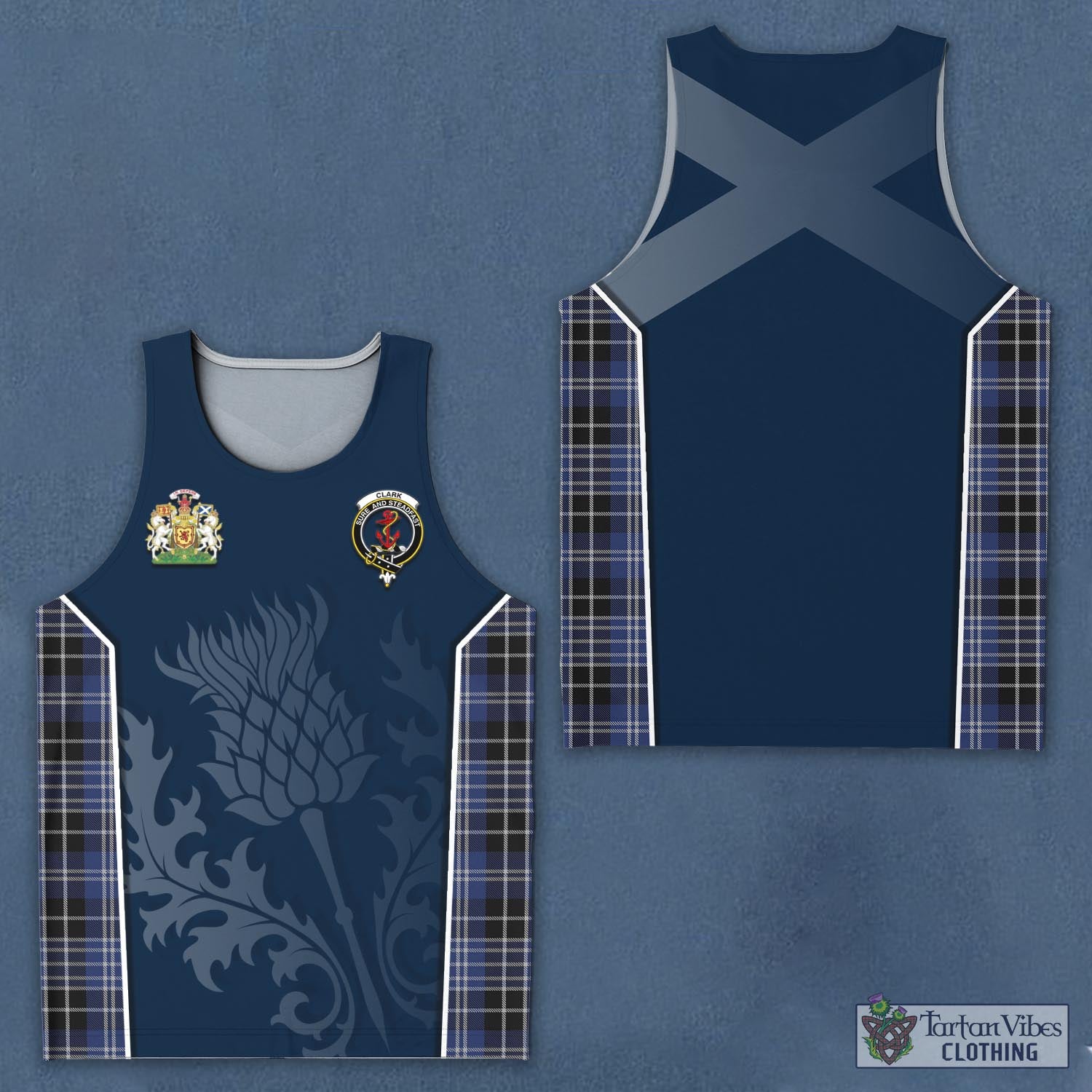 Tartan Vibes Clothing Clark Tartan Men's Tanks Top with Family Crest and Scottish Thistle Vibes Sport Style