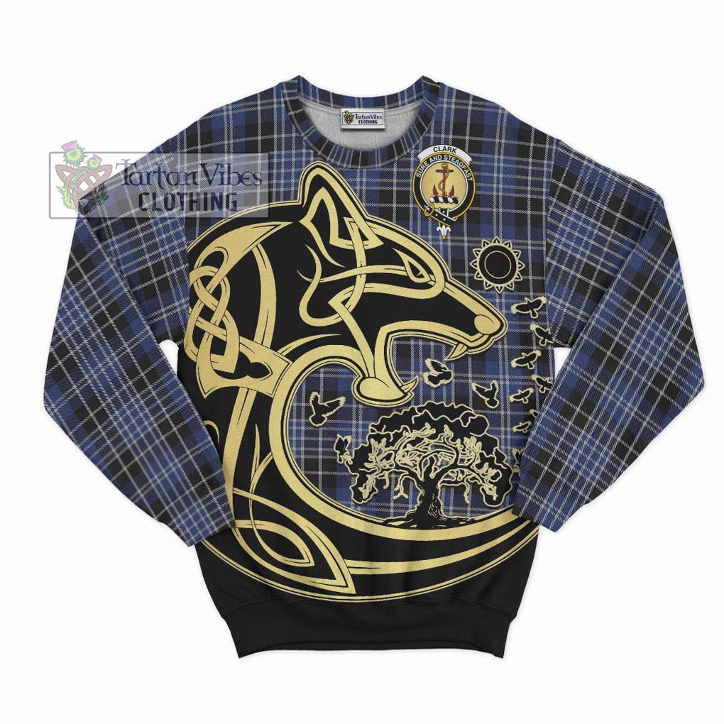 Clark (Clarke) Tartan Sweatshirt with Family Crest Celtic Wolf Style - Tartan Vibes Clothing