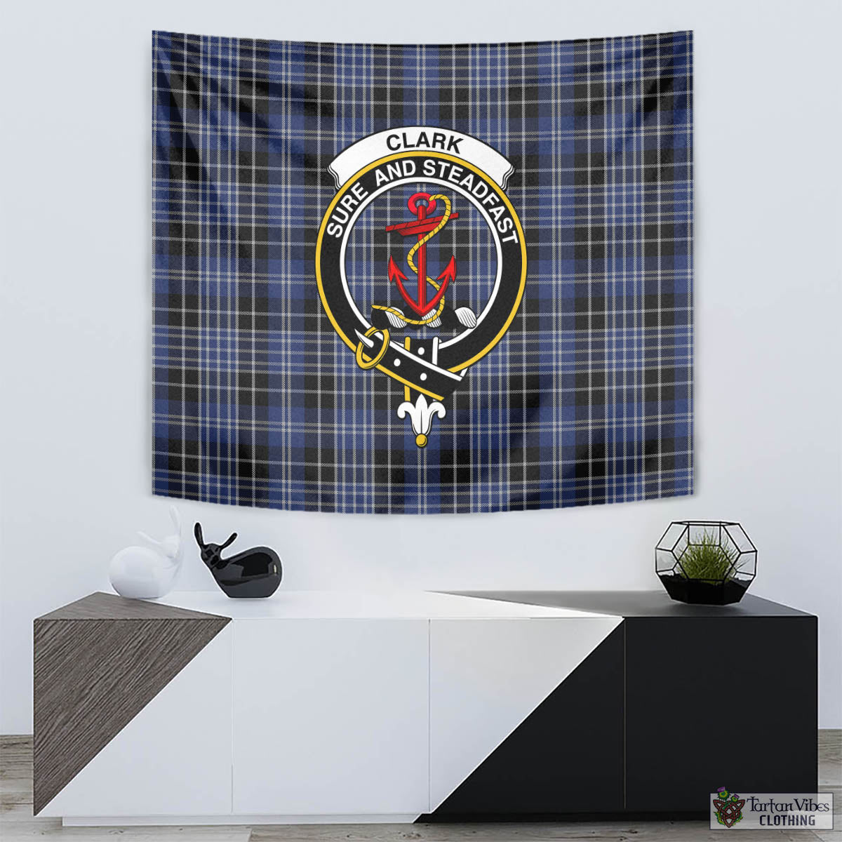 Tartan Vibes Clothing Clark Tartan Tapestry Wall Hanging and Home Decor for Room with Family Crest