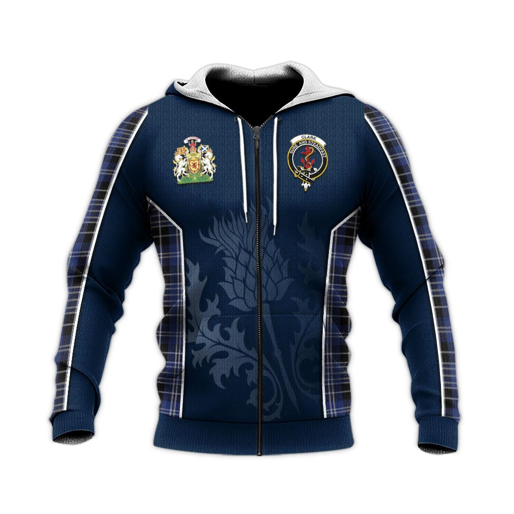 Tartan Vibes Clothing Clark Tartan Knitted Hoodie with Family Crest and Scottish Thistle Vibes Sport Style