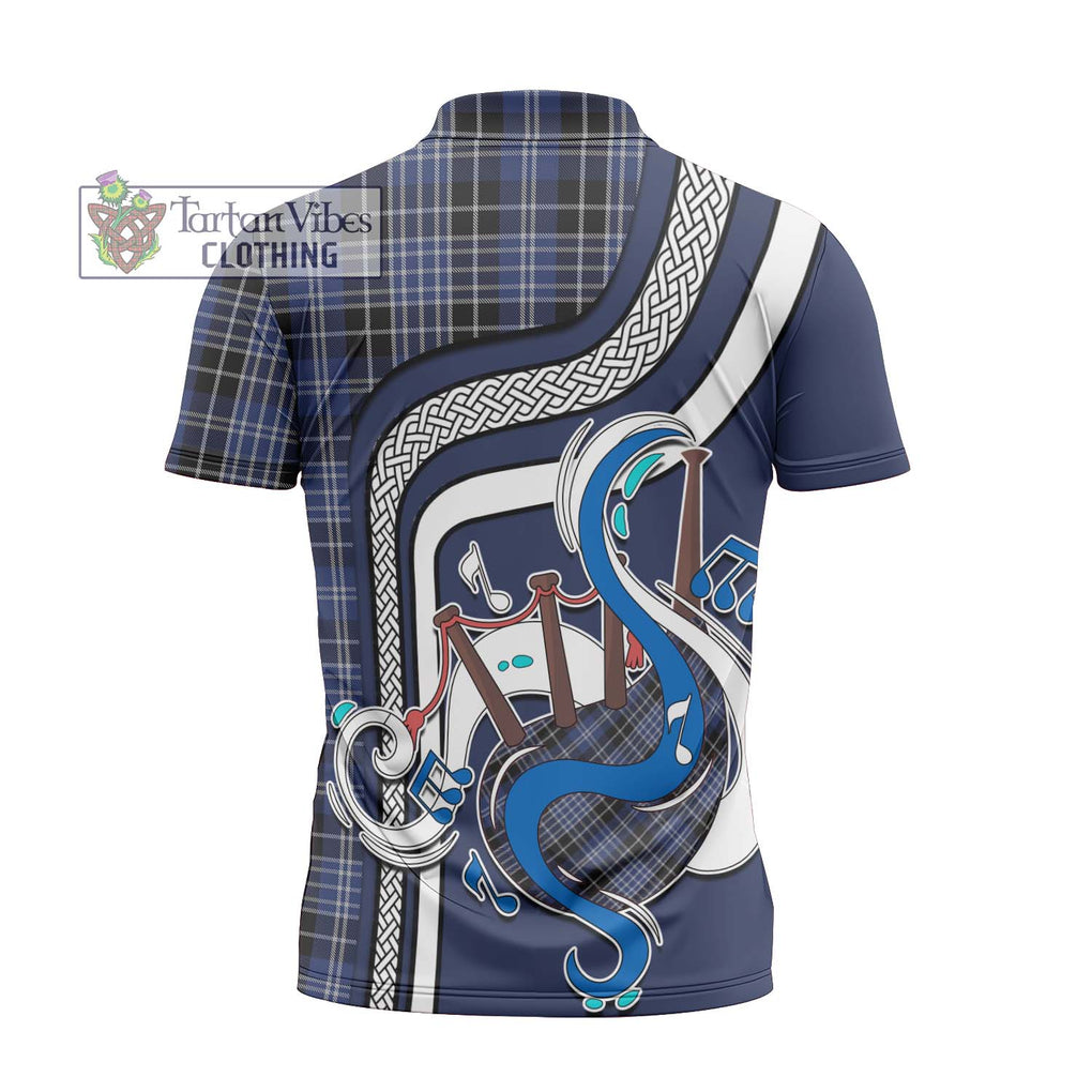 Clark (Clarke) Tartan Zipper Polo Shirt with Epic Bagpipe Style - Tartanvibesclothing Shop