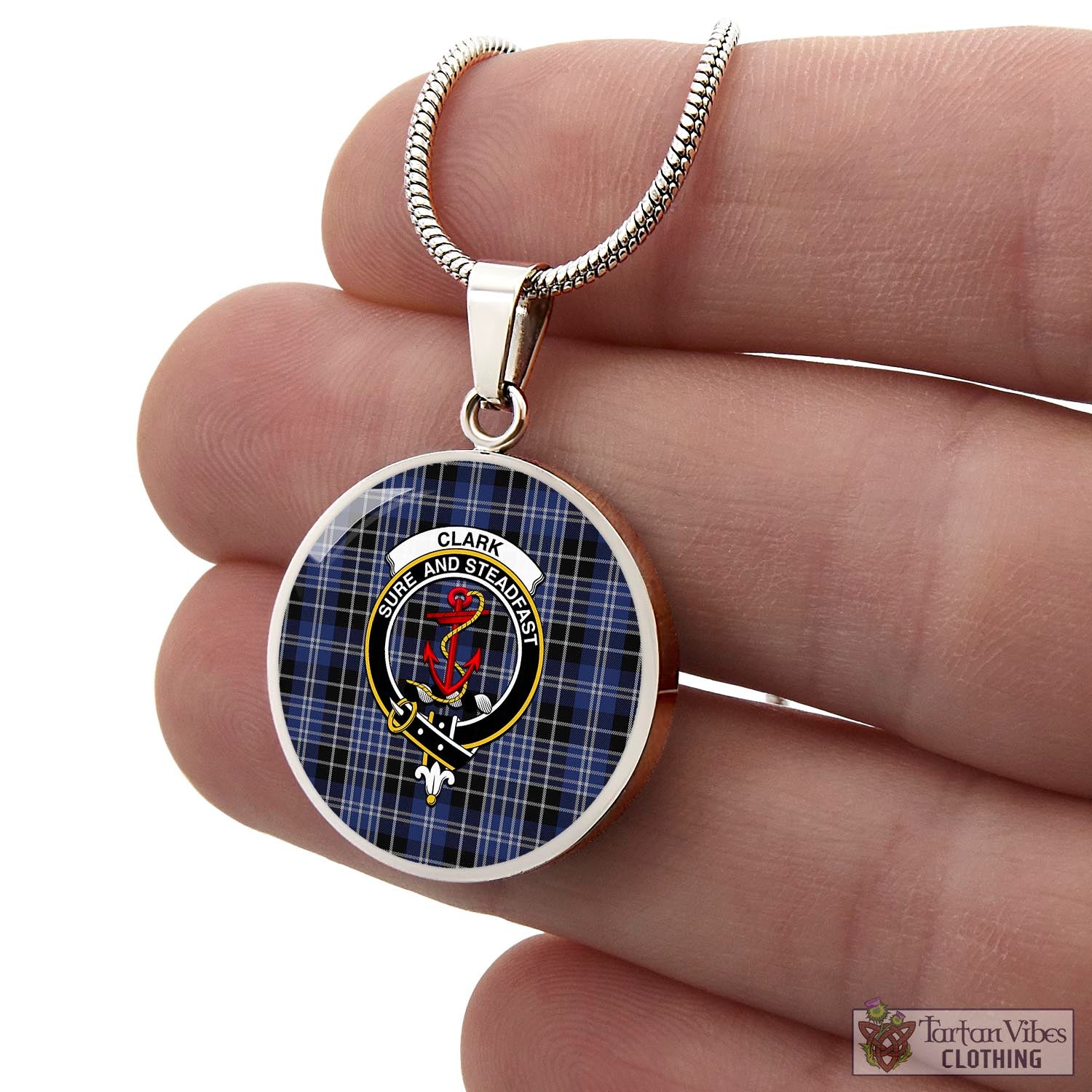 Tartan Vibes Clothing Clark Tartan Circle Necklace with Family Crest