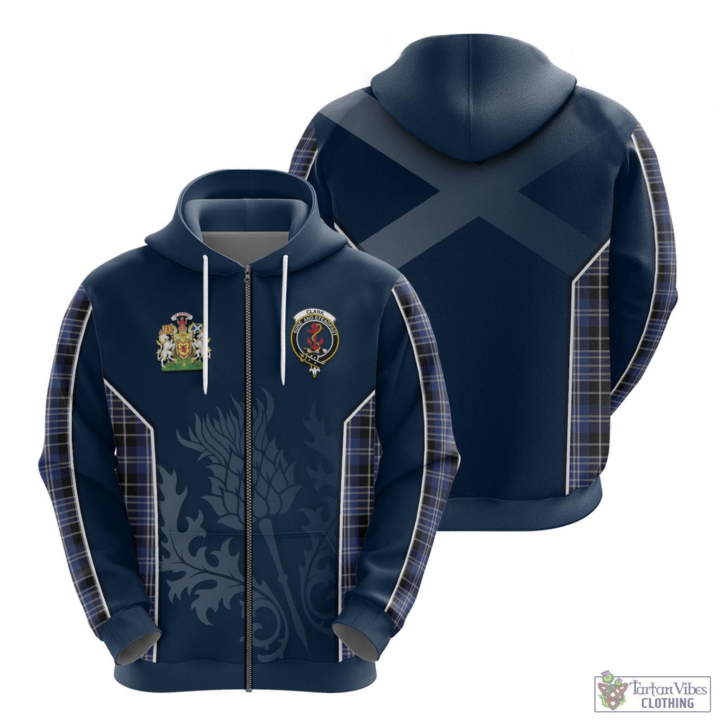 Tartan Vibes Clothing Clark Tartan Hoodie with Family Crest and Scottish Thistle Vibes Sport Style