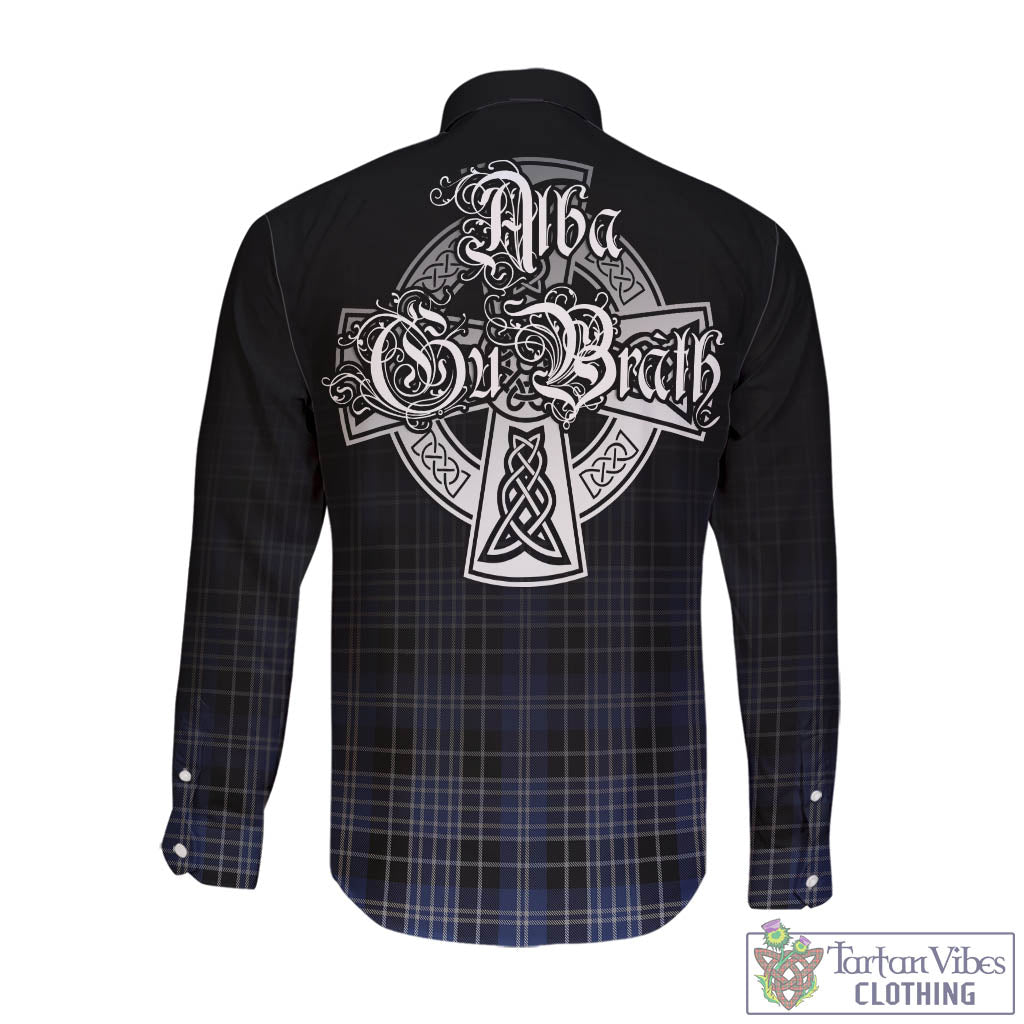 Tartan Vibes Clothing Clark Tartan Long Sleeve Button Up Featuring Alba Gu Brath Family Crest Celtic Inspired