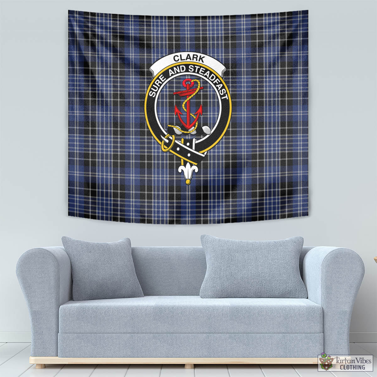 Tartan Vibes Clothing Clark Tartan Tapestry Wall Hanging and Home Decor for Room with Family Crest