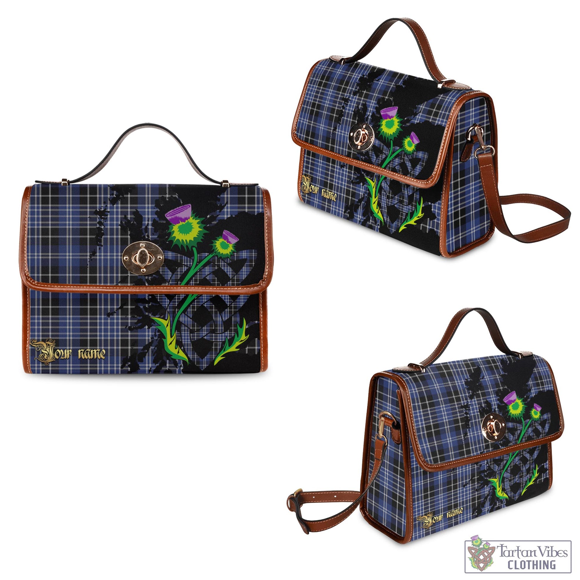 Tartan Vibes Clothing Clark Tartan Waterproof Canvas Bag with Scotland Map and Thistle Celtic Accents