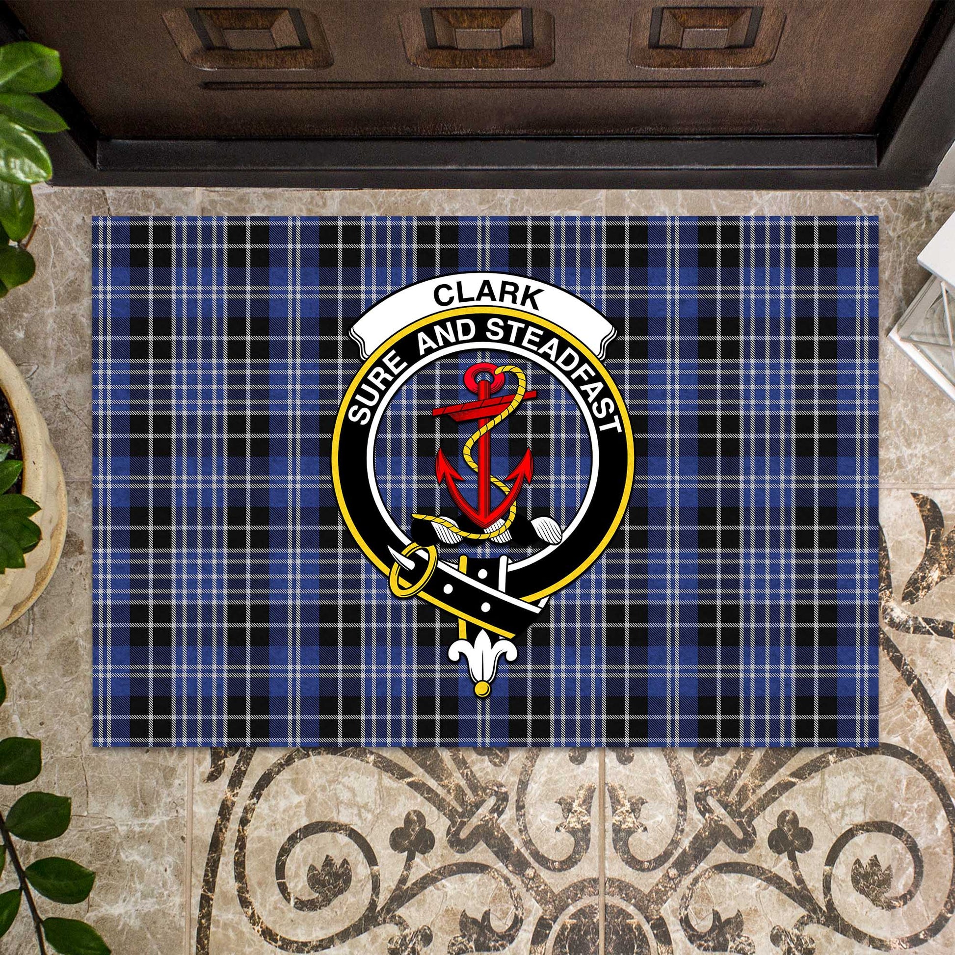 Clark Tartan Door Mat with Family Crest - Tartanvibesclothing