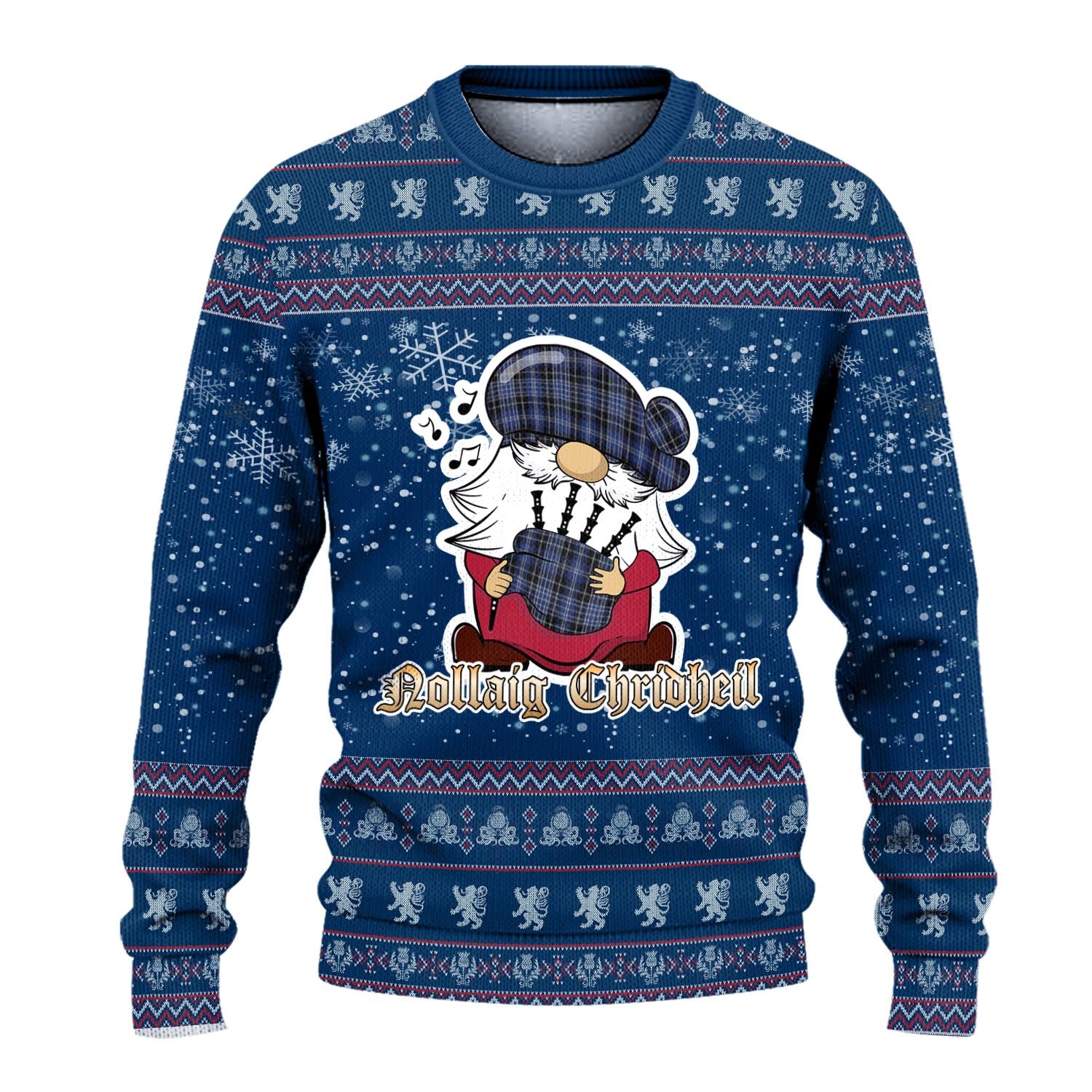 Clark Clan Christmas Family Knitted Sweater with Funny Gnome Playing Bagpipes - Tartanvibesclothing