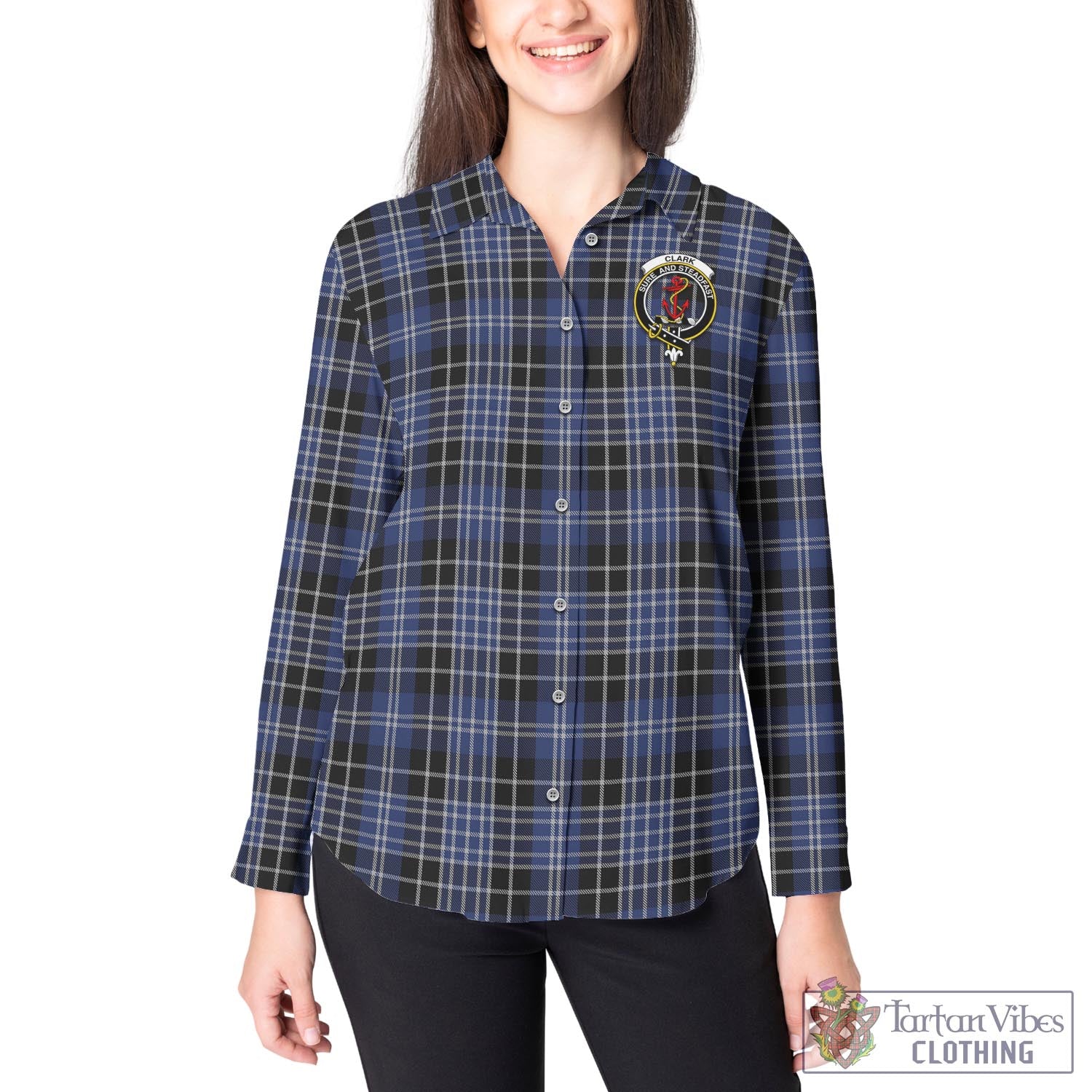 Tartan Vibes Clothing Clark Tartan Womens Casual Shirt with Family Crest