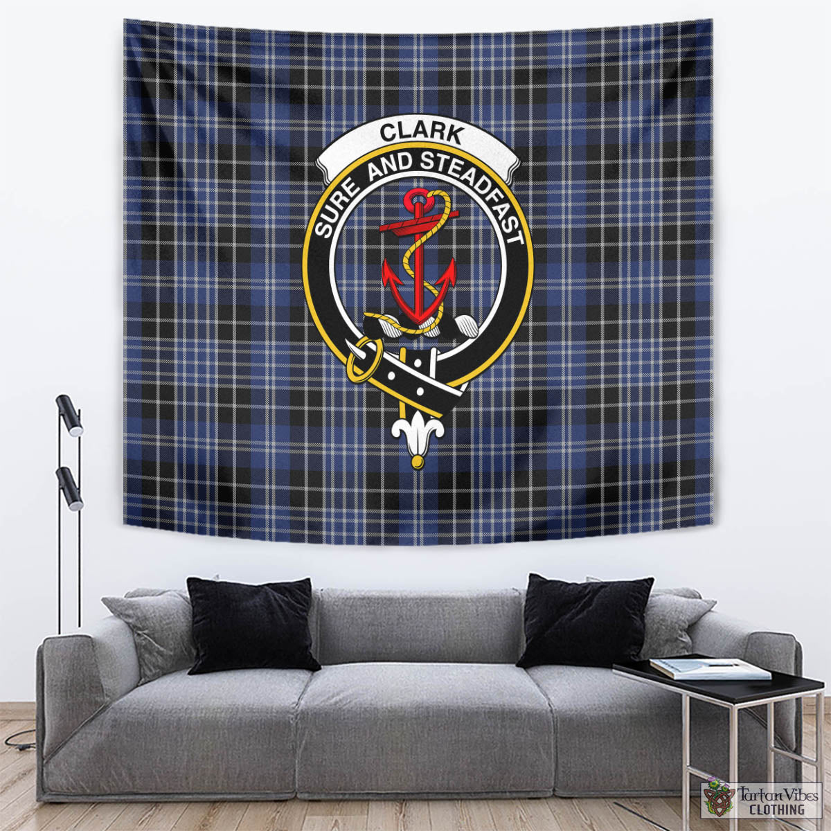 Tartan Vibes Clothing Clark Tartan Tapestry Wall Hanging and Home Decor for Room with Family Crest